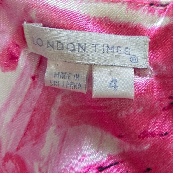 Satin Pink & White midi dress London Times Womens Size 4 - Picture 8 of 10